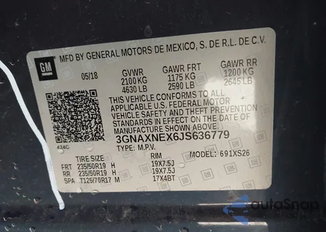 2018 Chevrolet Equinox Premier z USA, uszkodzony, nr VIN 3GNAXNEX6JS636779